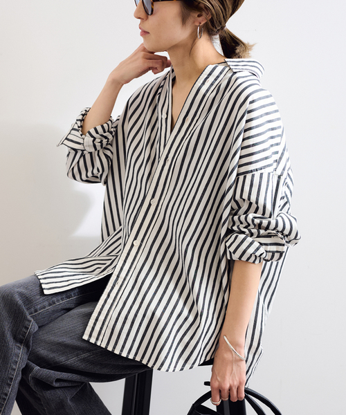 FRAMeWORK(フレームワーク)の「≪WEB限定 / 追加≫コットンストライプレギュラーカラーシャツ(シャツ/ブラウス・レディース・ホワイト系その他・FREE)」の1枚目の写真