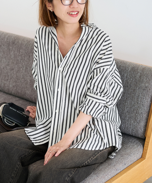 FRAMeWORK(フレームワーク)の「≪WEB限定 / 追加≫コットンストライプレギュラーカラーシャツ(シャツ/ブラウス・レディース・ホワイト系その他・FREE)」の2枚目の写真