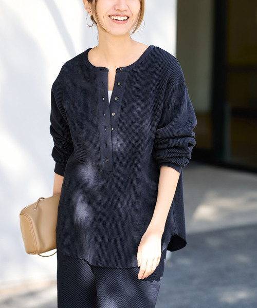 FRAMeWORK(フレームワーク)の「ワッフルロンT(Tシャツ/カットソー・レディース・ピンク/ライトグレー/ネイビー・FREE)」の2枚目の写真