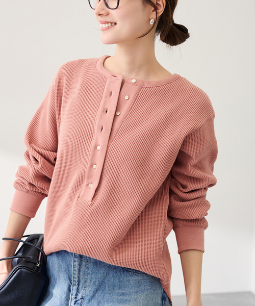 FRAMeWORK(フレームワーク)の「ワッフルロンT(Tシャツ/カットソー・レディース・ピンク/ライトグレー/ネイビー・FREE)」の3枚目の写真