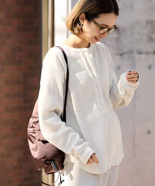 FRAMeWORK(フレームワーク)の「ワッフルロンT(Tシャツ/カットソー・レディース・ピンク/ライトグレー/ネイビー・FREE)」の1枚目の写真