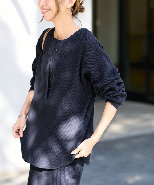 FRAMeWORK(フレームワーク)の「ワッフルロンT(Tシャツ/カットソー・レディース・ピンク/ライトグレー/ネイビー・FREE)」の9枚目の写真