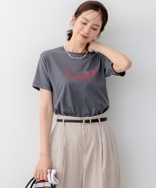 組曲(クミキョク)の「ロゴ刺繍 Tシャツ(Tシャツ/カットソー・レディース・ライトグレー系/ホワイト系・2/3)」の2枚目の写真