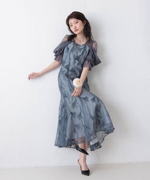 Kana(カナ)の「フロッキーレースオフショルダー風スリーブAラインワンピースドレス パーティー 結婚式 お呼ばれ オケージョン(ドレス・レディース・ブラウン/ブラック/ネイビー・M)」の1枚目の写真