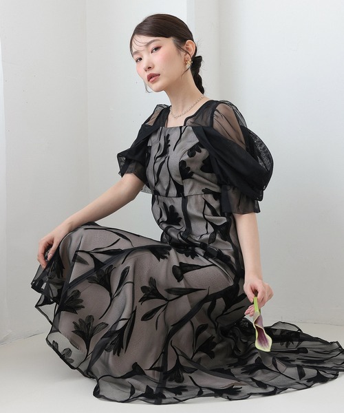 Kana(カナ)の「フロッキーレースオフショルダー風スリーブAラインワンピースドレス パーティー 結婚式 お呼ばれ オケージョン(ドレス・レディース・ブラウン/ブラック/ネイビー・M)」の9枚目の写真