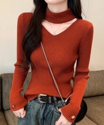 チョーカーデザインリブニットトップス