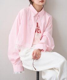 【4色展開/ストライプ/無地】ストライプ裾レースシャツ