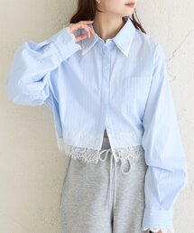 mystic | ストライプ裾レースシャツ(シャツ/ブラウス)