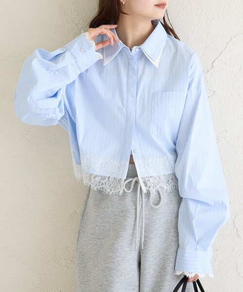 mystic（ミスティック）の「ストライプ裾レースシャツ（シャツ/ブラウス・レディース・ブルー/ベージュ・FREE）」の15枚目の写真