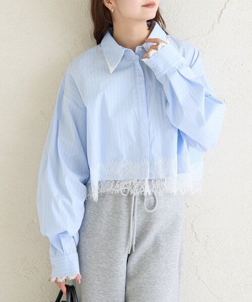 mystic（ミスティック）の「ストライプ裾レースシャツ（シャツ/ブラウス・レディース・ブルー/ベージュ・FREE）」の17枚目の写真