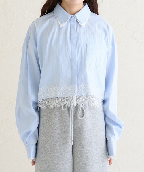 mystic（ミスティック）の「ストライプ裾レースシャツ（シャツ/ブラウス・レディース・ブルー/ベージュ・FREE）」の22枚目の写真