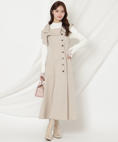 WILLSELECTION(ウィルセレクション)の「アシンメトリーリボンショルダーワンピース(ワンピース・レディース・ブラック/ネイビー/ベージュ/ピンク・FREE)」の2枚目の写真