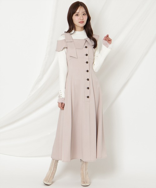 WILLSELECTION(ウィルセレクション)の「アシンメトリーリボンショルダーワンピース(ワンピース・レディース・ブラック/ネイビー/ベージュ/ピンク・FREE)」の4枚目の写真