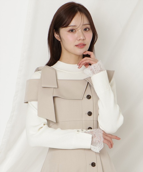 WILLSELECTION(ウィルセレクション)の「アシンメトリーリボンショルダーワンピース(ワンピース・レディース・ブラック/ネイビー/ベージュ/ピンク・FREE)」の7枚目の写真