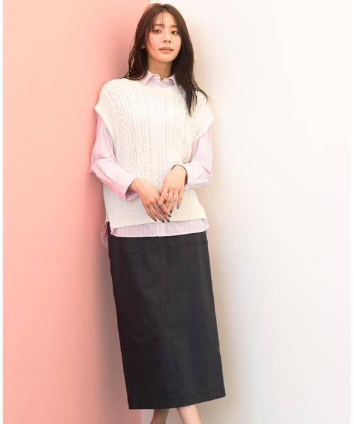 grove（グローブ）の「【貴島明日香さん着用】ハイパーストレッチナロースカート（スカート・レディース・ネイビー/ブラック/モスグリーン・02/05/04/03/01）」の4枚目の写真