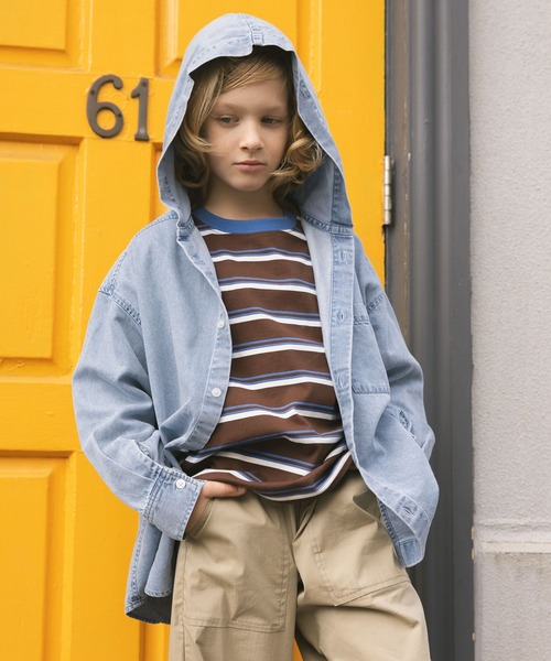 GLOBAL WORK(グローバルワーク)の「GOODデニムフードシャツ/637839(シャツ/ブラウス・キッズ・ブルー/ブラック・130cm/160cm/150cm/140cm)」の1枚目の写真