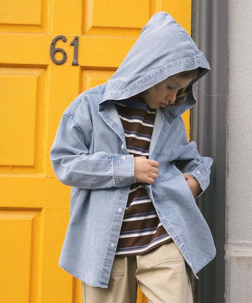 GLOBAL WORK(グローバルワーク)の「GOODデニムフードシャツ/637839(シャツ/ブラウス・キッズ・ブルー/ブラック・130cm/160cm/150cm/140cm)」の8枚目の写真