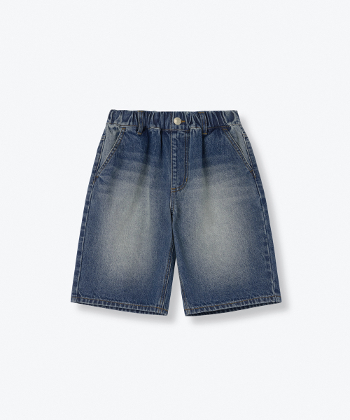 MUSINSA STANDARD KIDS（ムシンサスタンダードキッズ）の「ビッグブラシバミューダデニムパンツ [ミディアムインディゴ]（デニムパンツ・レディース・その他・120/150/130/140/100/110/160）」の2枚目の写真