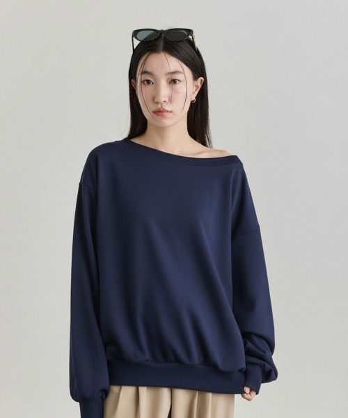 NUJOH（ヌゾ）の「One Shoulder Sweat Top / ワンショルダーウェットトップ（Tシャツ/カットソー・レディース・ブラック/ネイビー/ライトグレー/チャコールグレー・FREE）」の19枚目の写真