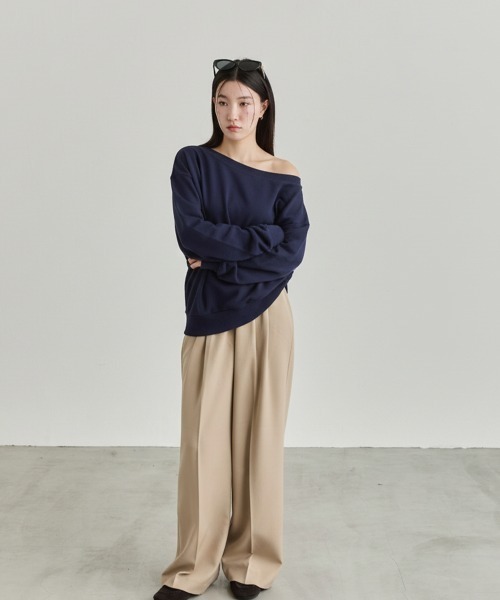 NUJOH（ヌゾ）の「One Shoulder Sweat Top / ワンショルダーウェットトップ（Tシャツ/カットソー・レディース・ブラック/ネイビー/ライトグレー/チャコールグレー・FREE）」の21枚目の写真