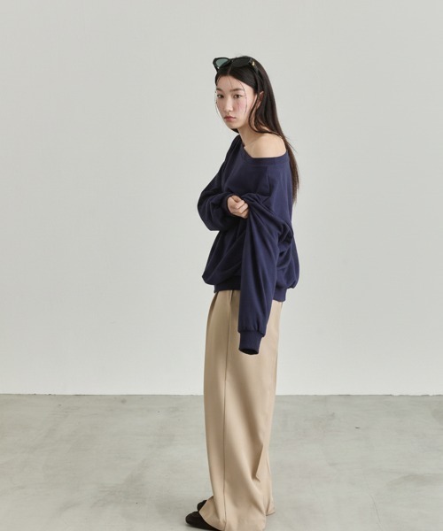 NUJOH（ヌゾ）の「One Shoulder Sweat Top / ワンショルダーウェットトップ（Tシャツ/カットソー・レディース・ブラック/ネイビー/ライトグレー/チャコールグレー・FREE）」の22枚目の写真