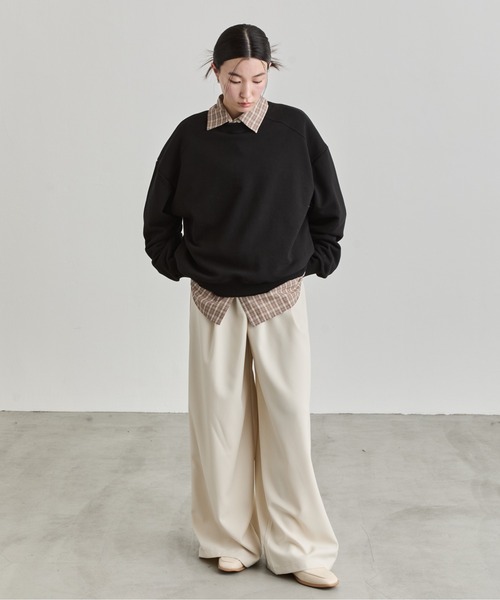 NUJOH（ヌゾ）の「One Shoulder Sweat Top / ワンショルダーウェットトップ（Tシャツ/カットソー・レディース・ブラック/ネイビー/ライトグレー/チャコールグレー・FREE）」の6枚目の写真