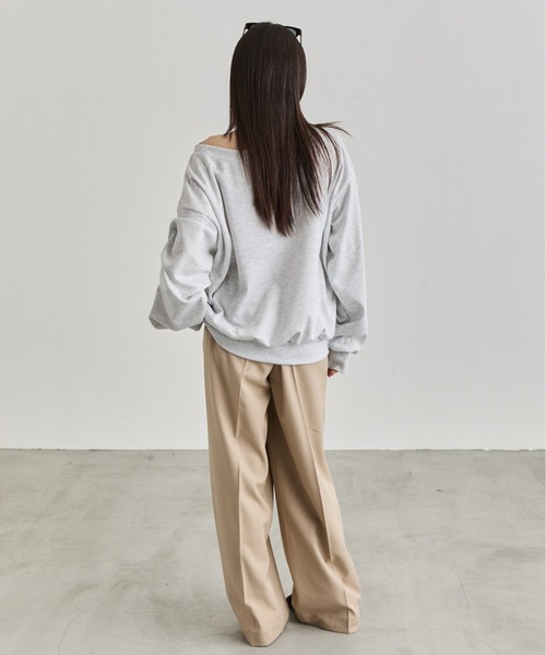 NUJOH（ヌゾ）の「One Shoulder Sweat Top / ワンショルダーウェットトップ（Tシャツ/カットソー・レディース・ブラック/ネイビー/ライトグレー/チャコールグレー・FREE）」の11枚目の写真