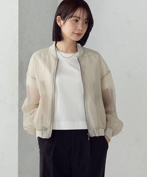 COMME CA ISM(コムサイズム)の「シアーオーバーサイズブルゾン(ブルゾン・レディース・ブラック/グレイッシュベージュ・MEDIUM/LARGE)」の1枚目の写真