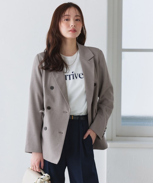 Pierrot（ピエロ）の「接触冷感リネンライクテーラードジャケット（テーラードジャケット・レディース・ライトベージュ/グレー系その他2/チャコール・L/M）」の4枚目の写真