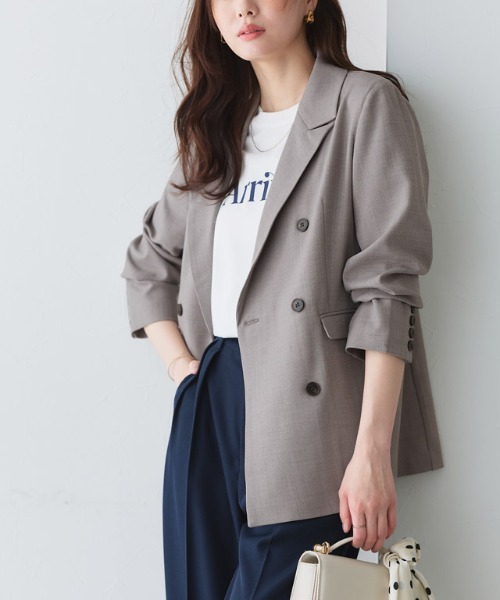 Pierrot（ピエロ）の「接触冷感リネンライクテーラードジャケット（テーラードジャケット・レディース・ライトベージュ/グレー系その他2/チャコール・L/M）」の5枚目の写真