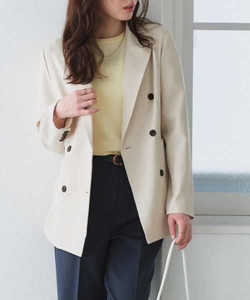 Pierrot（ピエロ）の「接触冷感リネンライクテーラードジャケット（テーラードジャケット・レディース・ライトベージュ/グレー系その他2/チャコール・L/M）」の10枚目の写真