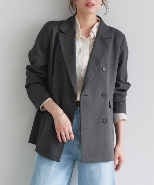 Pierrot（ピエロ）の「接触冷感リネンライクテーラードジャケット（テーラードジャケット・レディース・ライトベージュ/グレー系その他2/チャコール・L/M）」の21枚目の写真