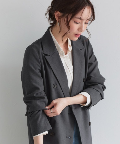 Pierrot（ピエロ）の「接触冷感リネンライクテーラードジャケット（テーラードジャケット・レディース・ライトベージュ/グレー系その他2/チャコール・L/M）」の22枚目の写真