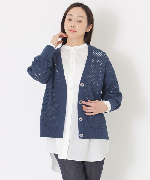 S.ESSENTIALS(エスエッセンシャルズ)の「メッシュニット(カーディガン/ボレロ・レディース・ダークネイビー/イエロー/ベージュ・38)」の1枚目の写真
