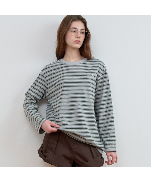 ROLAROLA(ロラロラ)の「STRIPE LONG SLEEVE T-SHIRT GY+GR(Tシャツ/カットソー・レディース・グレー・FREE)」の1枚目の写真
