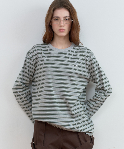 ROLAROLA(ロラロラ)の「STRIPE LONG SLEEVE T-SHIRT GY+GR(Tシャツ/カットソー・レディース・グレー・FREE)」の2枚目の写真