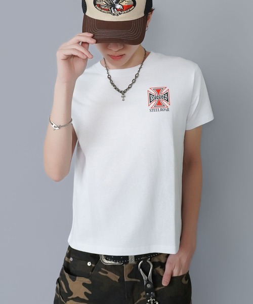 SPINNS（スピンズ）の「短丈クロスバックプリント半袖Tシャツ/ワンポイント（Tシャツ/カットソー・メンズ・ホワイト/ブラック/ブラック系その他/ウッドランド・ONESIZE）」の10枚目の写真