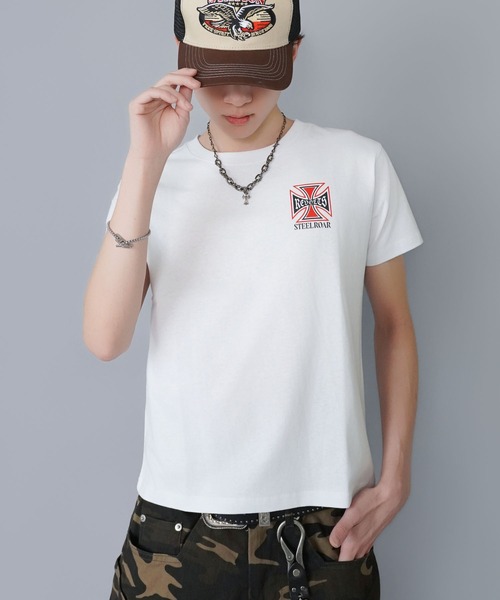 SPINNS（スピンズ）の「短丈クロスバックプリント半袖Tシャツ/ワンポイント（Tシャツ/カットソー・メンズ・ホワイト/ブラック/ブラック系その他/ウッドランド・ONESIZE）」の11枚目の写真