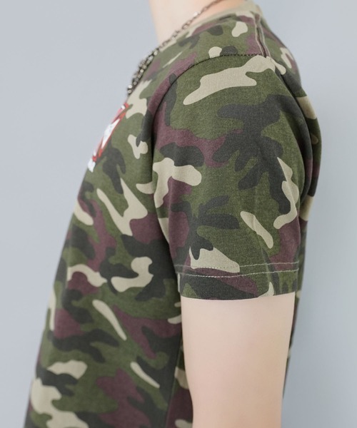 SPINNS（スピンズ）の「短丈クロスバックプリント半袖Tシャツ/ワンポイント（Tシャツ/カットソー・メンズ・ホワイト/ブラック/ブラック系その他/ウッドランド・ONESIZE）」の17枚目の写真