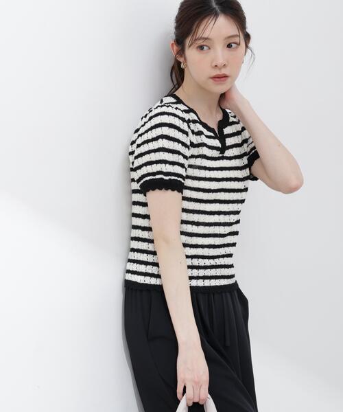 PROPORTION BODY DRESSING(プロポーションボディドレッシング)の「ヘンリーネック透かし編みニット / 1216170409(ニット/セーター・レディース・オレンジ/パープル/ブラック系その他・MEDIUM/SMALL)」の1枚目の写真