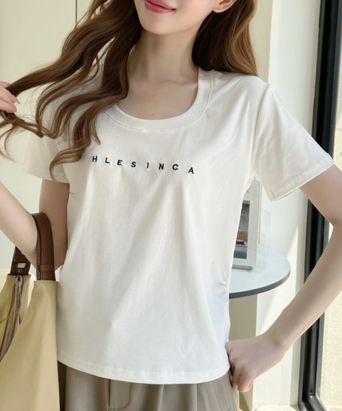 Ada.（エイダ）の「フロントミニ刺繍ロゴ サイドギャザーコンパクトＴシャツ（Tシャツ/カットソー・レディース・ホワイト/グレー/ブラック・FREE）」の8枚目の写真