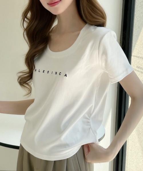 Ada.（エイダ）の「フロントミニ刺繍ロゴ サイドギャザーコンパクトＴシャツ（Tシャツ/カットソー・レディース・ホワイト/グレー/ブラック・FREE）」の9枚目の写真