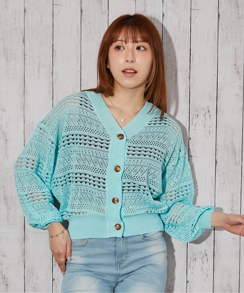 GORGE(ゴージ)の「《透かし編みショート丈》ニットカーディガン/フェミニン/春夏秋/全4色(カーディガン/ボレロ・レディース・サックスブルー/ブラック/オフホワイト/ライトグレー・F)」の7枚目の写真