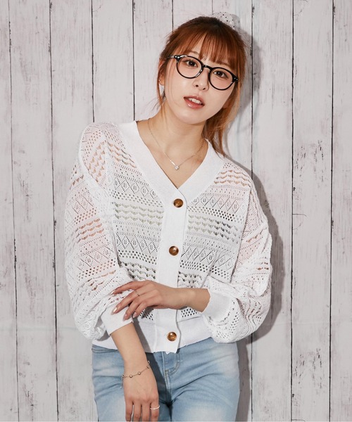 GORGE(ゴージ)の「《透かし編みショート丈》ニットカーディガン/フェミニン/春夏秋/全4色(カーディガン/ボレロ・レディース・サックスブルー/ブラック/オフホワイト/ライトグレー・F)」の22枚目の写真