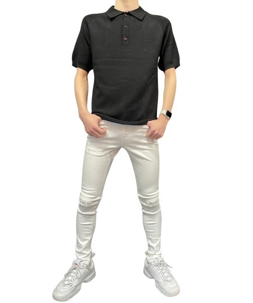 COOK JEANS(クックジーンズ)の「ラグランニットポロ(ポロシャツ・メンズ・ブラック/ネイビー/レッド/ホワイト・LARGE/MEDIUM/FREE)」の6枚目の写真