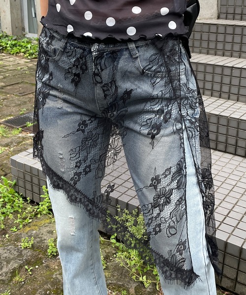ROGER AND RAW(ロジャーアンドロウ)の「レース ミニ ラップスカート(スカート・レディース・ホワイト/ブラック・FREE)」の2枚目の写真