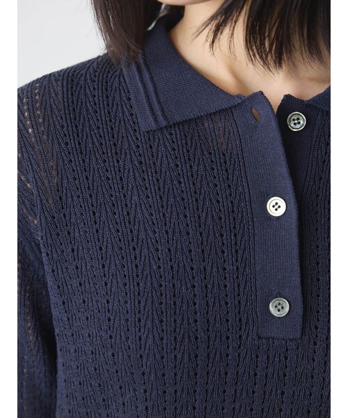 MidiUmi（ミディウミ）の「MidiUmi ニットポロシャツプルオーバー（ニット/セーター・レディース・グリーン/キナリ/ネイビー・FREE）」の5枚目の写真