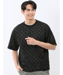 TAKA-Q（タカキュー）の「【2枚セット インナー付き アンサンブル】タカキュー ダイヤ柄 クルー プルオーバー & 半袖 Tシャツ（アンサンブル）」