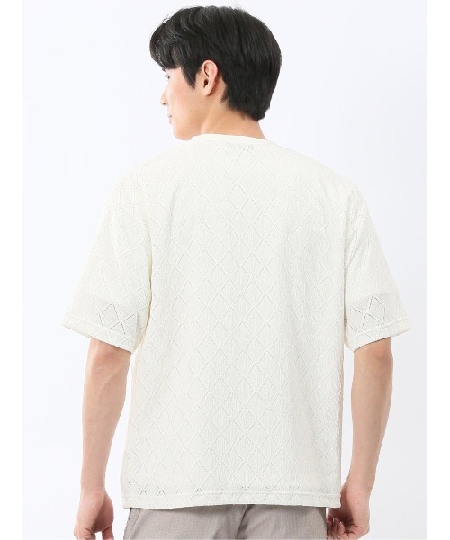 TAKA-Q(タカキュー)の「アンサンブル 2枚 セット メンズ ダイヤ柄 シアー クルーネック プルオーバー & 半袖 Tシャツ ややゆったり ルーズ(アンサンブル・メンズ・アイボリー/ブラック・LARGE/MEDIUM/X-LARGE)」の9枚目の写真