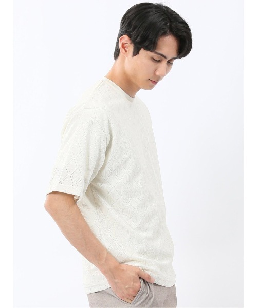 TAKA-Q(タカキュー)の「アンサンブル 2枚 セット メンズ ダイヤ柄 シアー クルーネック プルオーバー & 半袖 Tシャツ ややゆったり ルーズ(アンサンブル・メンズ・アイボリー/ブラック・LARGE/MEDIUM/X-LARGE)」の10枚目の写真